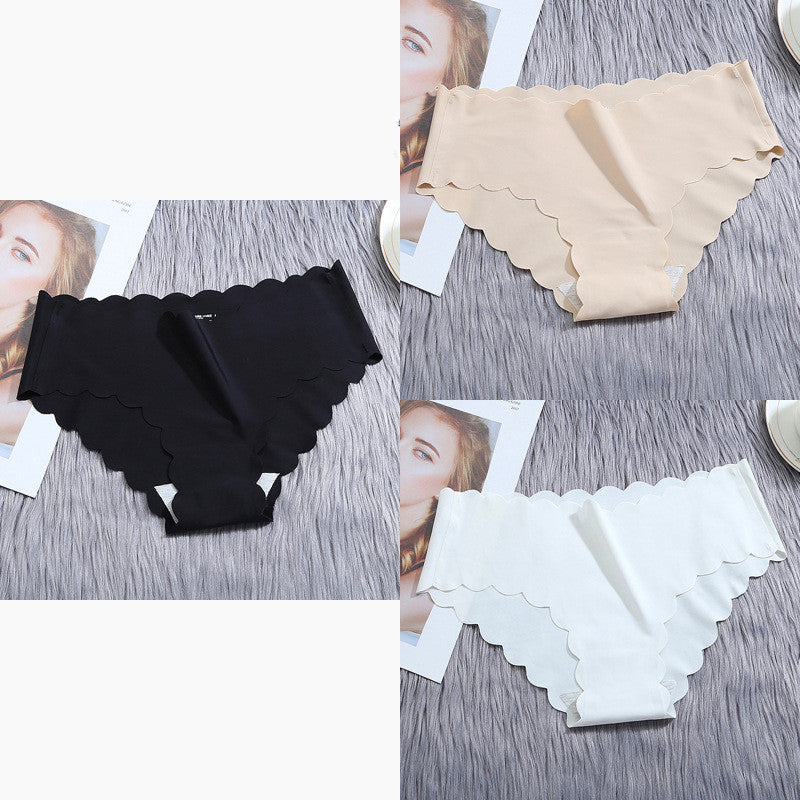 Ruffle Ice Silk Underwear Women's Girls Shorts Package Seamless Underwear Smooth Satin Ladies Underwear Set - Zalixer