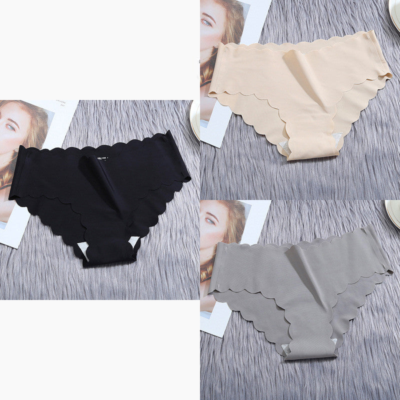 Ruffle Ice Silk Underwear Women's Girls Shorts Package Seamless Underwear Smooth Satin Ladies Underwear Set - Zalixer
