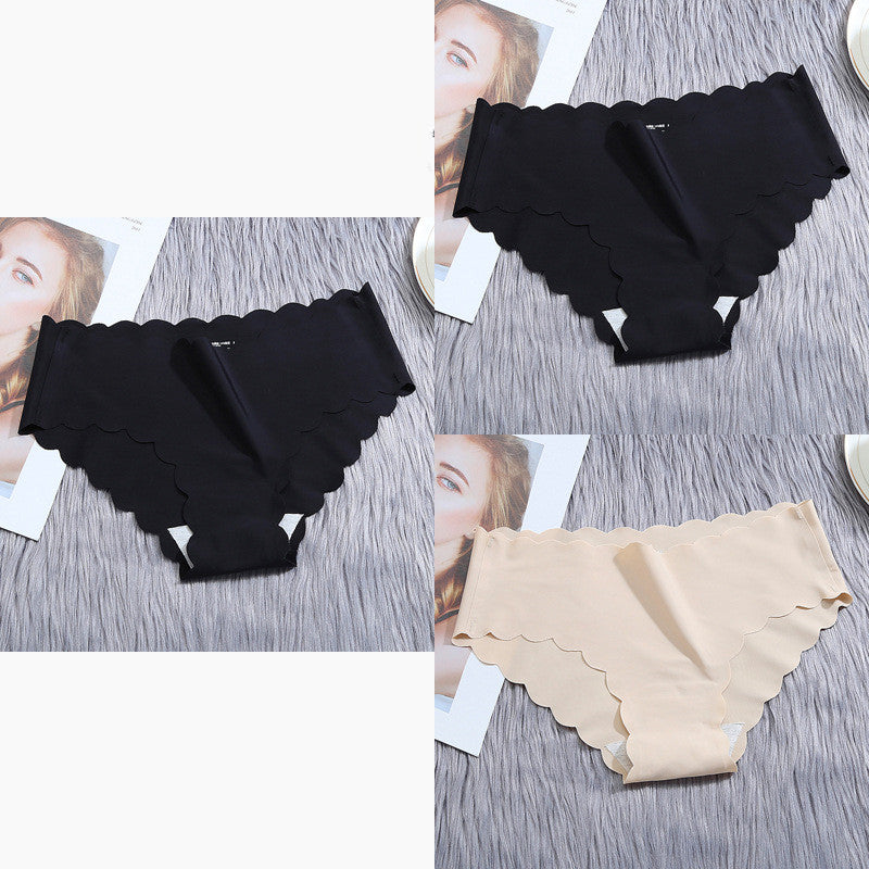Ruffle Ice Silk Underwear Women's Girls Shorts Package Seamless Underwear Smooth Satin Ladies Underwear Set - Zalixer