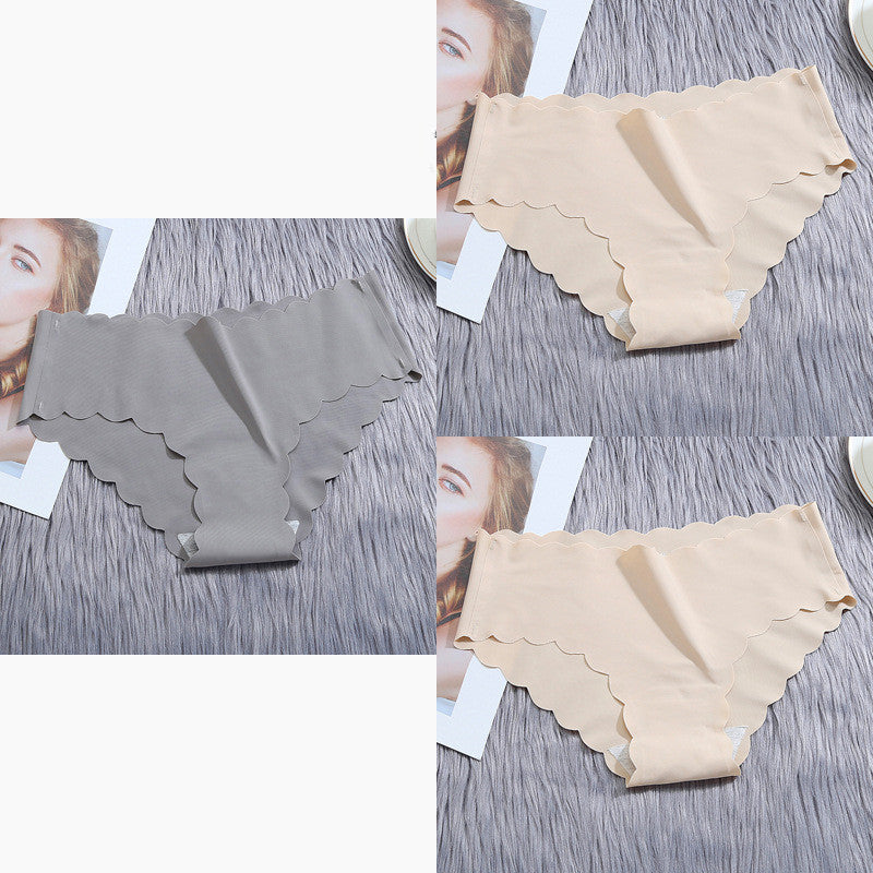 Ruffle Ice Silk Underwear Women's Girls Shorts Package Seamless Underwear Smooth Satin Ladies Underwear Set - Zalixer