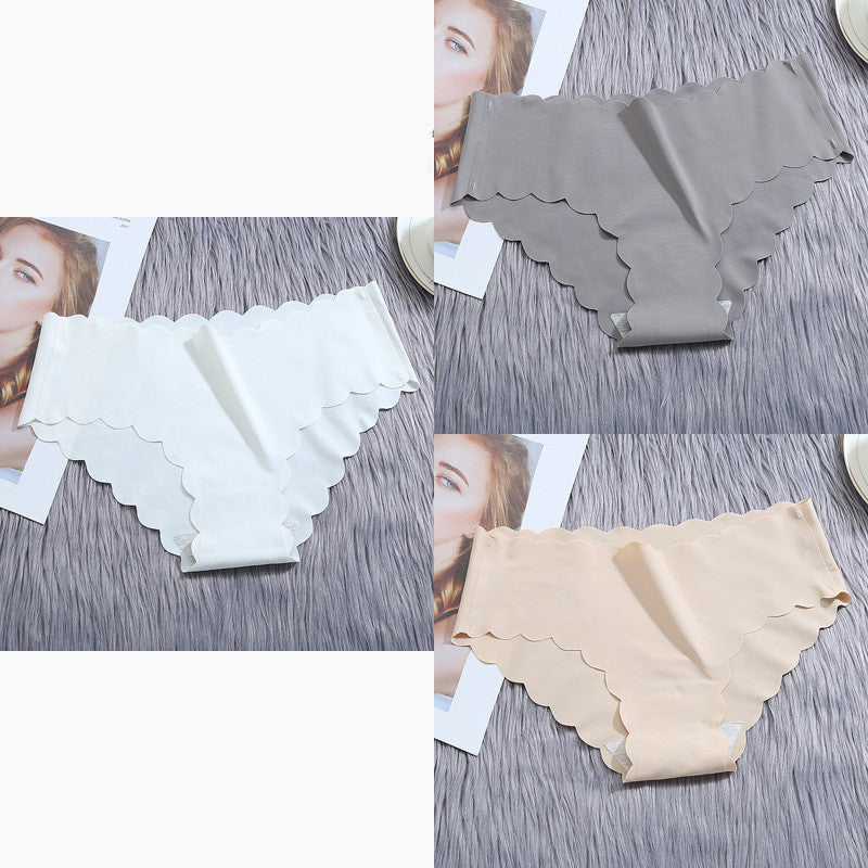 Ruffle Ice Silk Underwear Women's Girls Shorts Package Seamless Underwear Smooth Satin Ladies Underwear Set - Zalixer