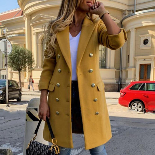 Woolen Lapel Jacket With Double-breasted Design Fashion Casual Trench Fall Winter Mid-length Coat For Women Clothing - Zalixer