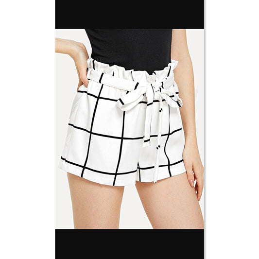Ladies Check Waist Belt Shorts - Zalixer