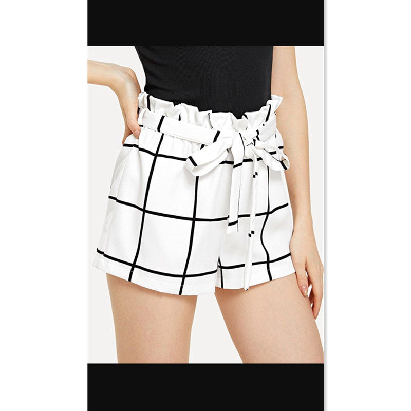 Ladies Check Waist Belt Shorts - Zalixer