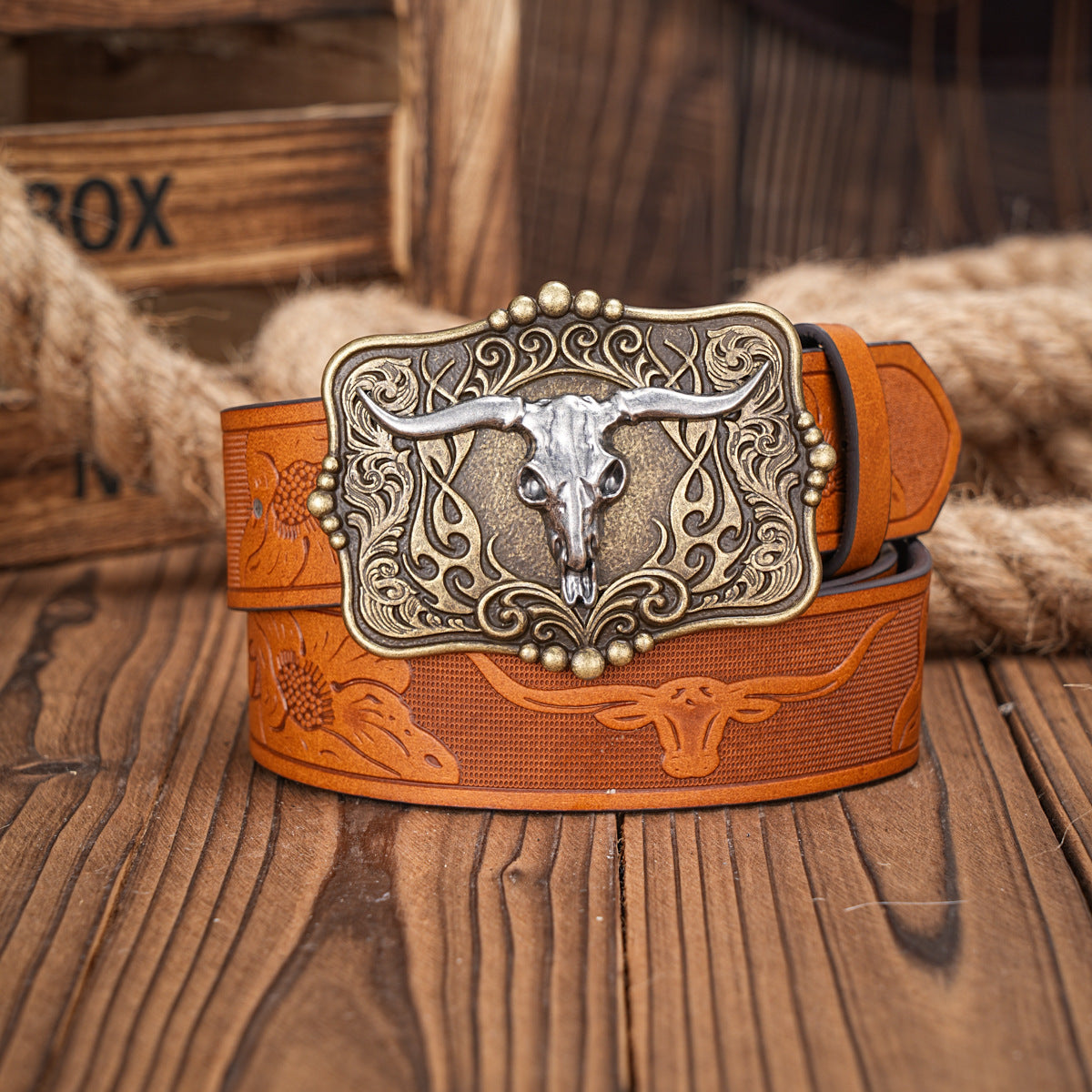Belt Brown Men's Leather Belt Neutral Retro Style Embossed - Zalixer