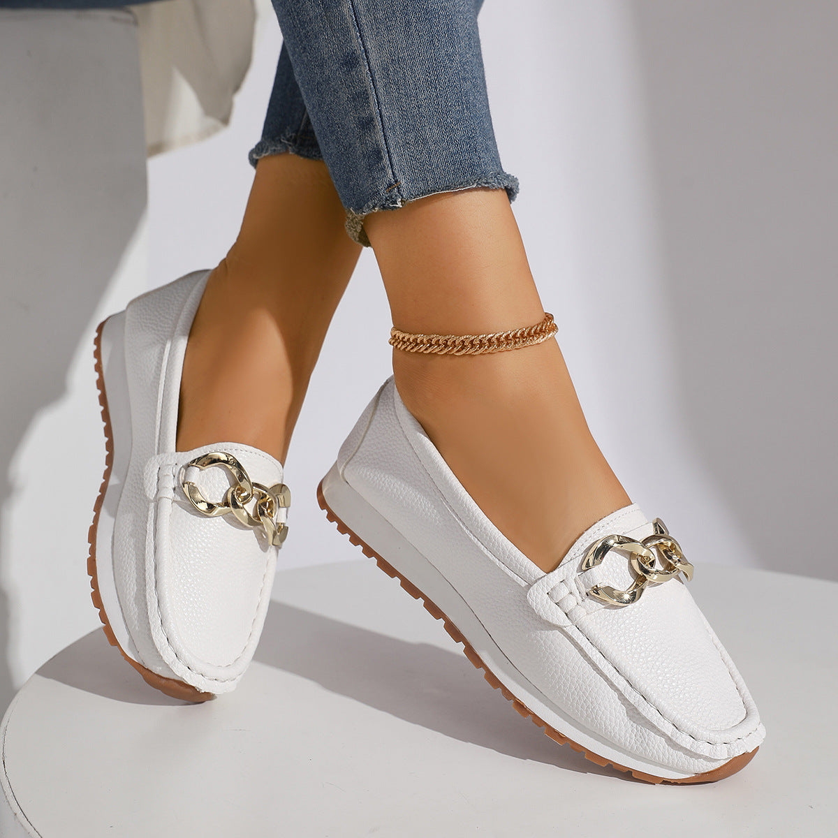 Chains Flats Womens Fashion Casual Comfortable Slip-on Shoes Loafers Spring Summer Fall - Zalixer