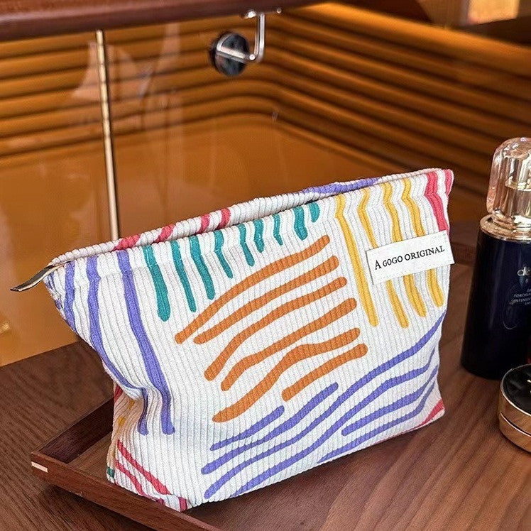 Corduroy Contrast Color Striped Make-up Bag - Zalixer