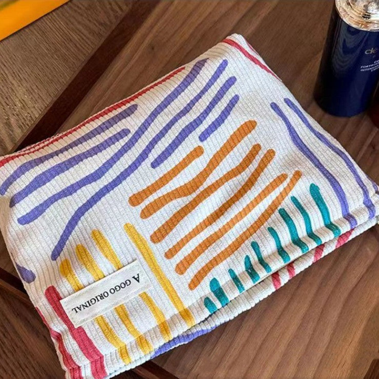 Corduroy Contrast Color Striped Make-up Bag - Zalixer