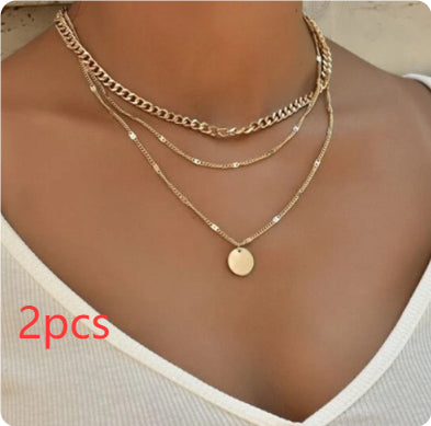 Women's Multilayer Necklace Ins Fashion Disc Pendant Clavicle Necklace Chains Personality Jewelry - Zalixer