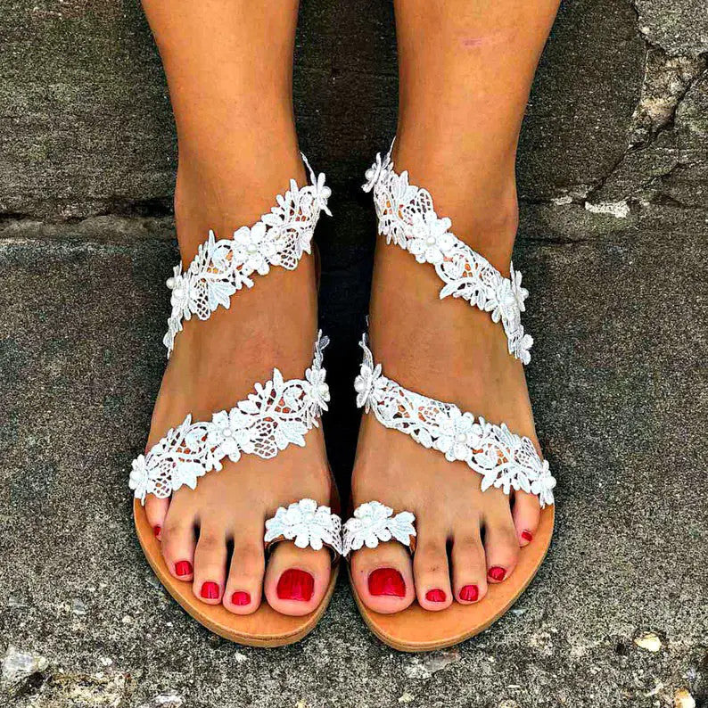 Rhinestone flowers plus size womens flat shoes - Zalixer