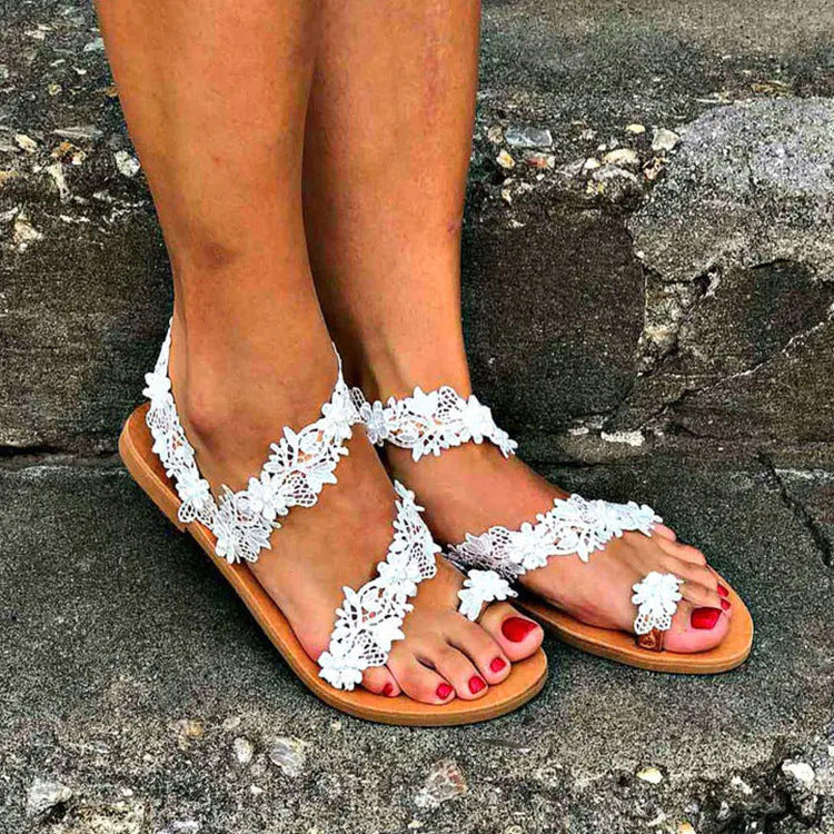 Rhinestone flowers plus size womens flat shoes - Zalixer