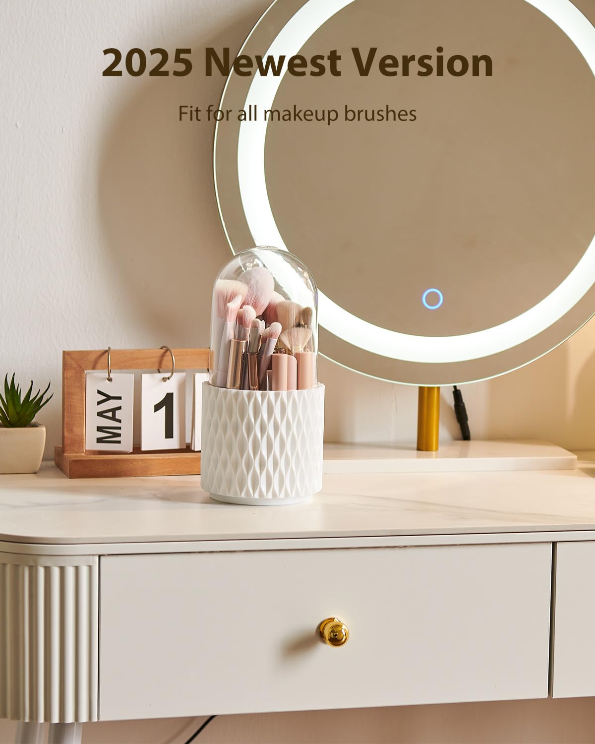 Makeup Brush Holder Dustproof & Waterproof 360 Rotating Cosmetics Make Up Brush Organizer Storage With Lid For Vanity - Zalixer