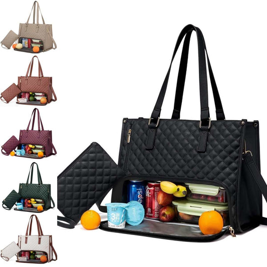 Fashionable Lunch Tote Bag Women's Thermal Insulation Lunch Box Leak-proof Crossbody Computer Storage Bag Quilted Large Capacity Handbag With Purse - Zalixer