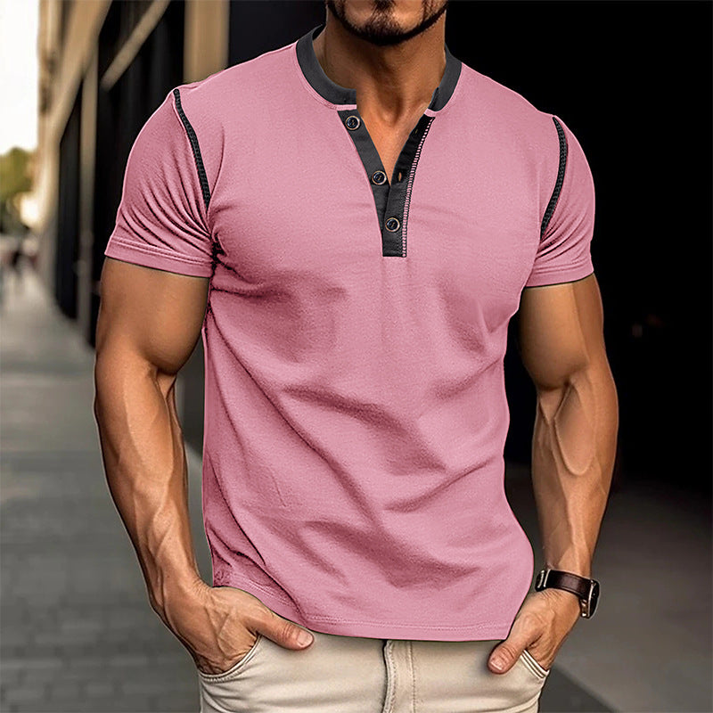Men's Short-Sleeved Polo Shirt Summer Button V-Neck Top