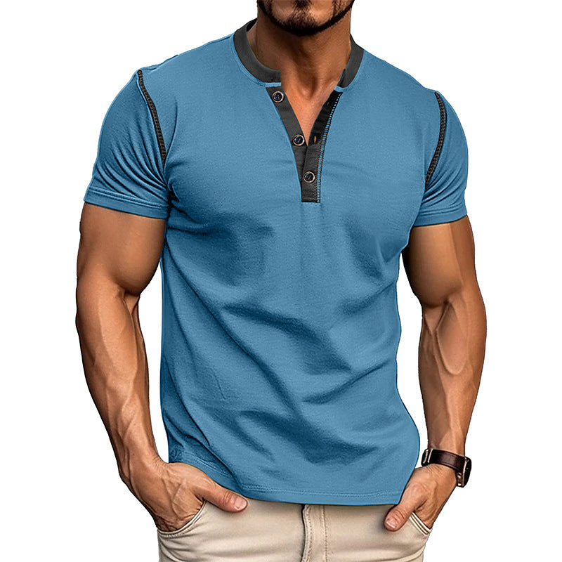 Men's Short-Sleeved Polo Shirt Summer Button V-Neck Top