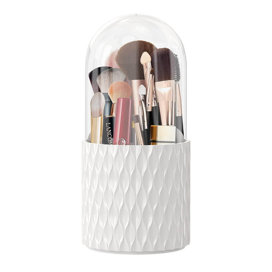 Makeup Brush Holder Dustproof & Waterproof 360 Rotating Cosmetics Make Up Brush Organizer Storage With Lid For Vanity - Zalixer