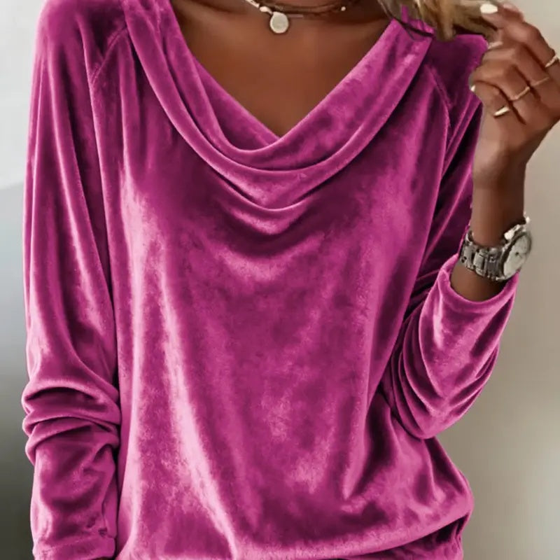 Elegant Velvet Long Sleeve Shirts For Women Fall Spring Solid Color Loose Women Blouses Fashion Pullover Tops Party Clothes - Zalixer