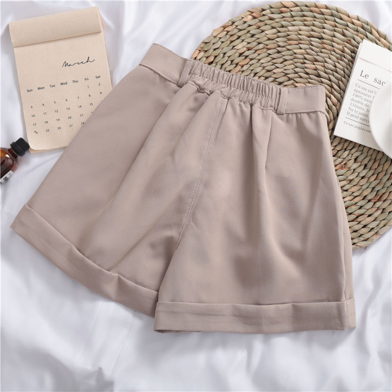 Solid Color All-match Roll-up Wide-leg Casual Shorts - Zalixer