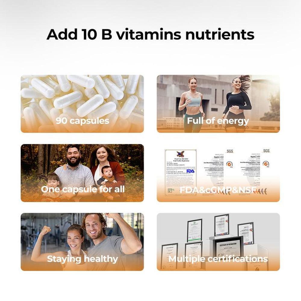 Oxyenergy Vitamin Mega B Complex Supplement For Healthcare,Energy And Dietary Needs,8 Classic B Vitamins 90 Capsules Bottle
