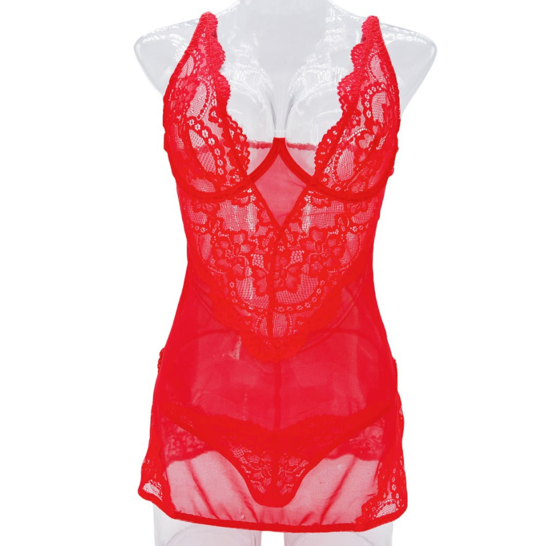 Cutout Sling Tulle See-through Lace Pajamas For Women - Zalixer