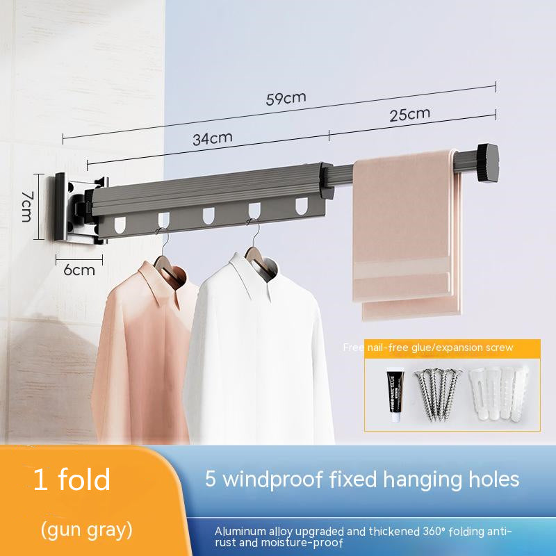 Suction Cup Folding Clothes Hanger Indoor Home Balcony Aluminum Retractable Drying Rack