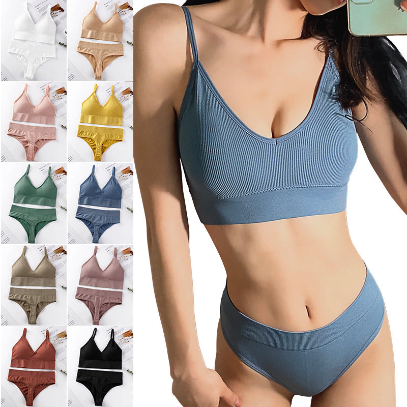 Women's Thin French Style No Steel Ring Panties And Bra Set - Zalixer