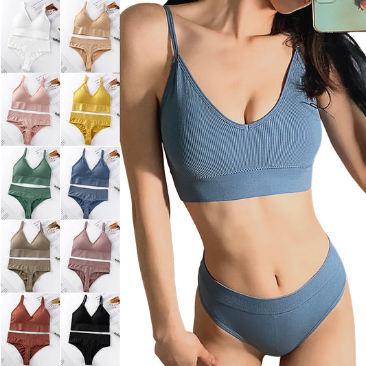Women's Thin French Style No Steel Ring Panties And Bra Set - Zalixer