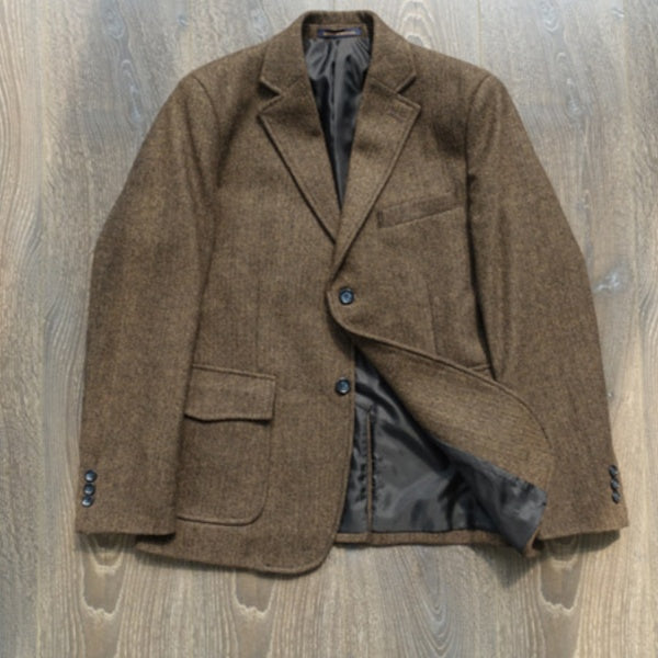 American-style Vintage Herringbone Tweed Heavyweight Wool Work Jacket