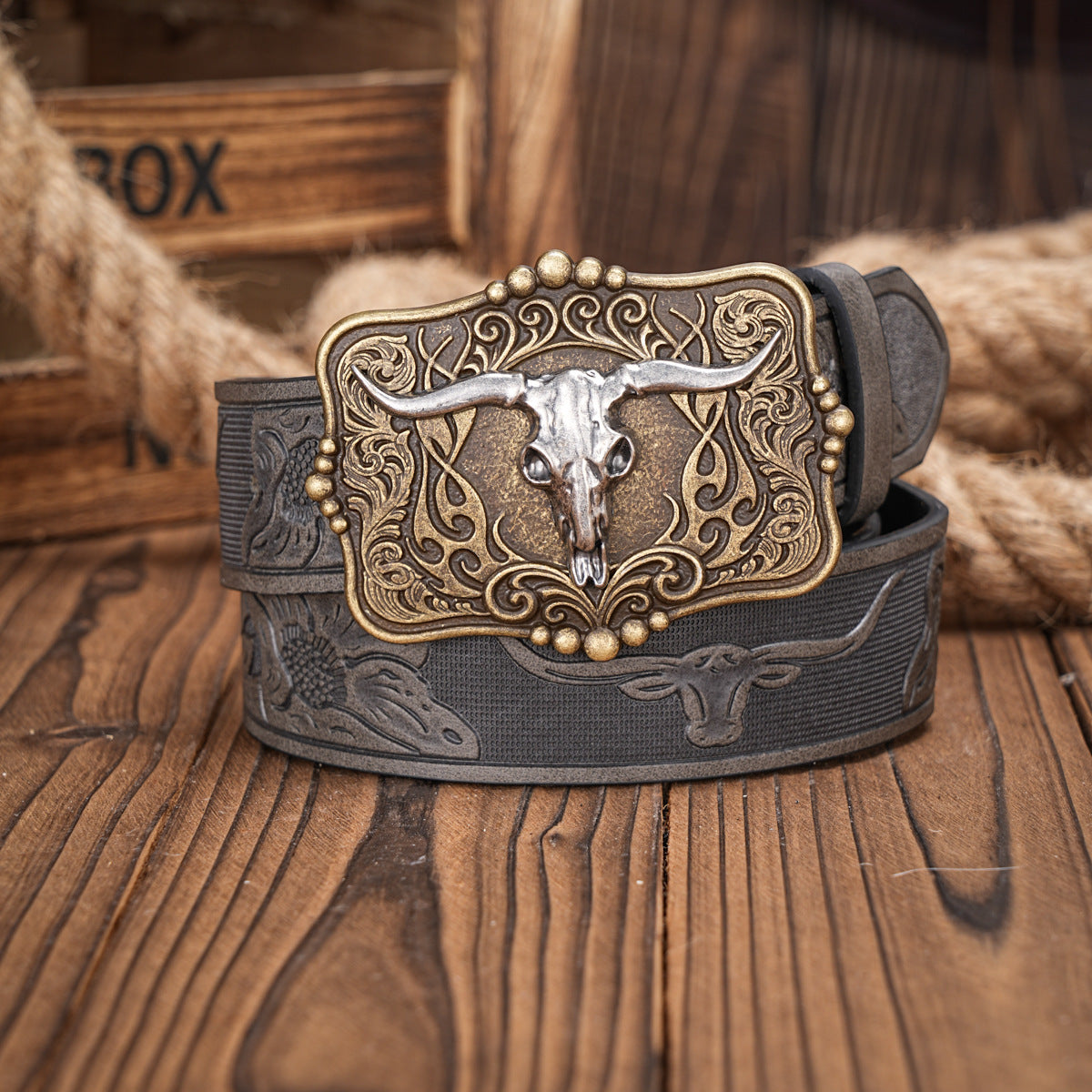 Belt Brown Men's Leather Belt Neutral Retro Style Embossed - Zalixer