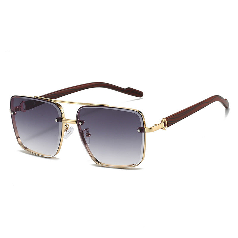 Men's Double Beam Imitation Wood Grain Leg Fashionable Sunglasses