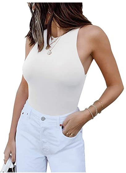 ReoRia Womens Sexy Sleeveless Racer Back Halter Neck Bodysuit Tank Tops - Zalixer