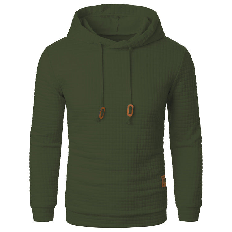 Men's Jacquard Hooded Sweater Long-Sleeved Hoodie Warm Solid Sports Top