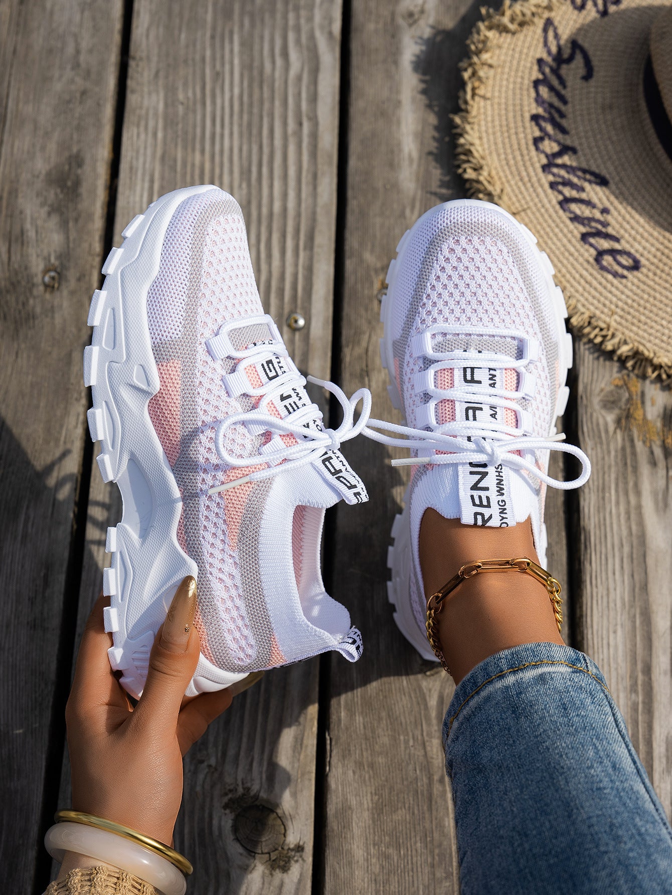 Flyknit Mesh Shoes Women's Breathable Lace-up Sneakers Walking Running Casual Shoes - Zalixer