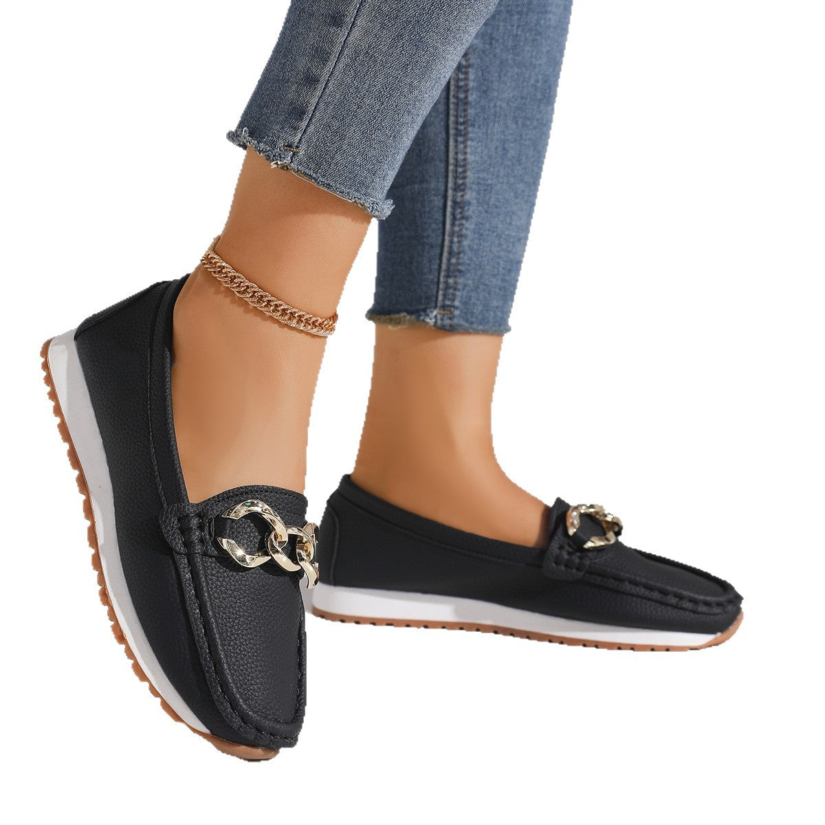 Chains Flats Womens Fashion Casual Comfortable Slip-on Shoes Loafers Spring Summer Fall - Zalixer