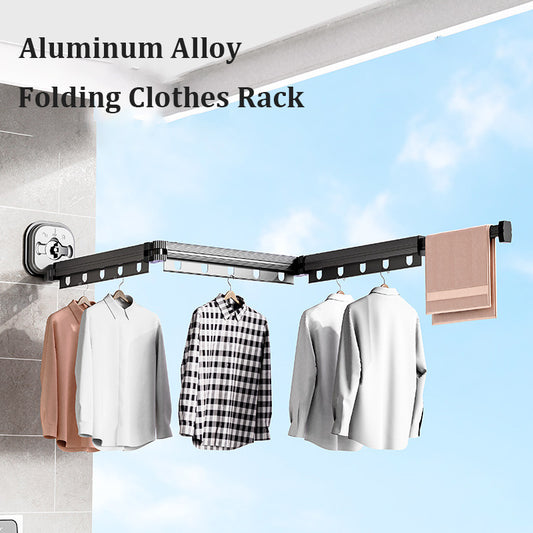 Suction Cup Folding Clothes Hanger Indoor Home Balcony Aluminum Retractable Drying Rack