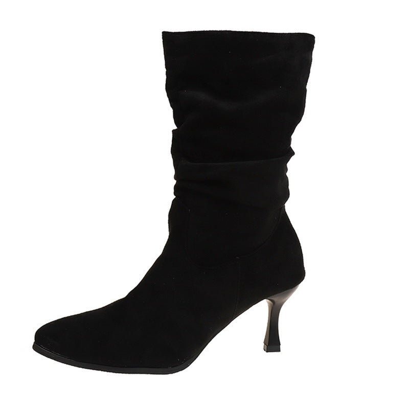 Womens Winter Thickened Pointed-toe High-heeled Ankle Boots - Zalixer