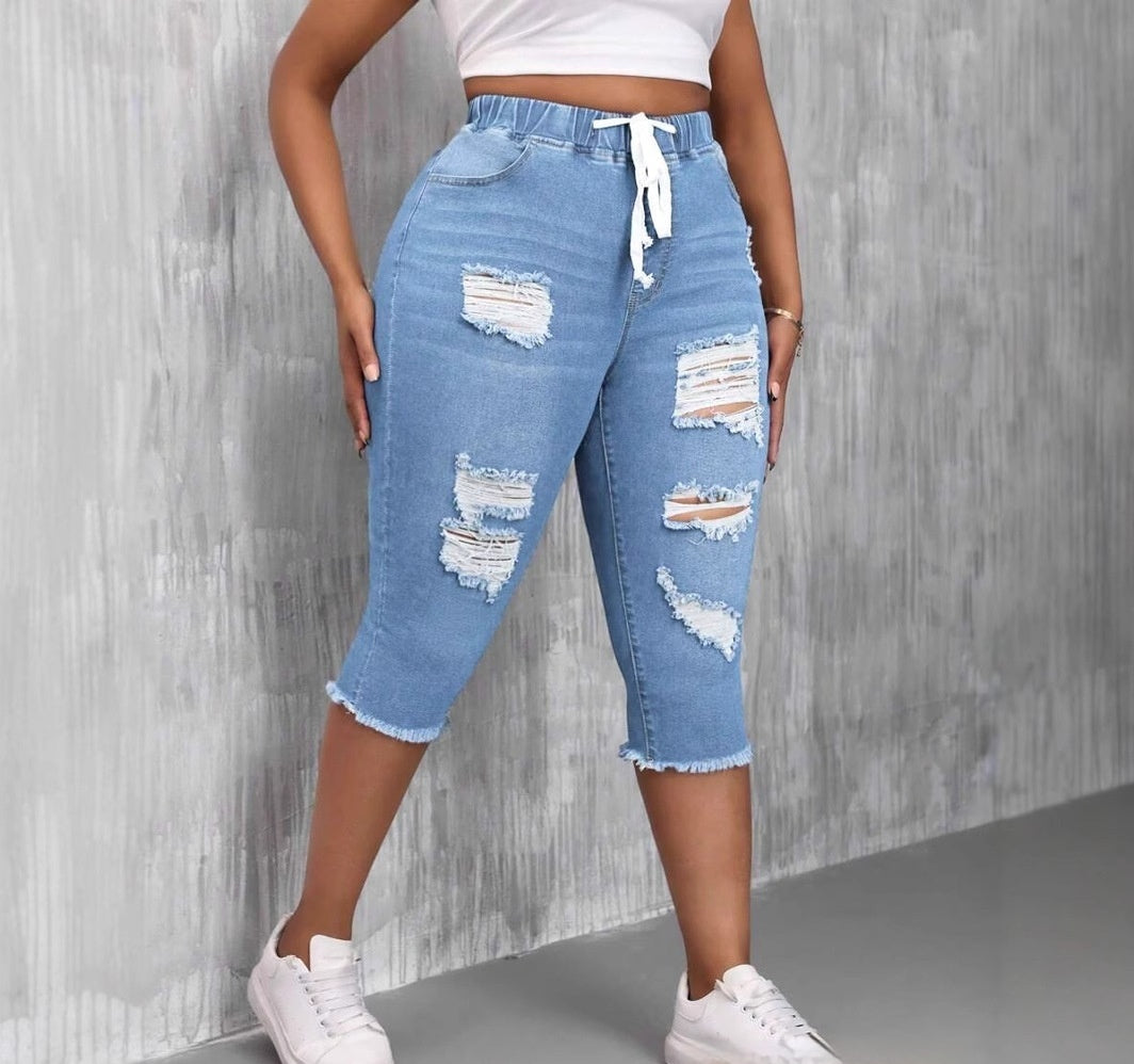 Womens Slimming Ripped Plus-Size Jeans - Zalixer