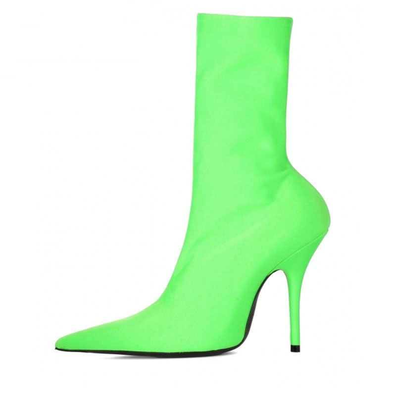 Womens Pointy Toe Elastic Boots, With Colorful , High Heels And Stiletto, Short Socks, New - Zalixer