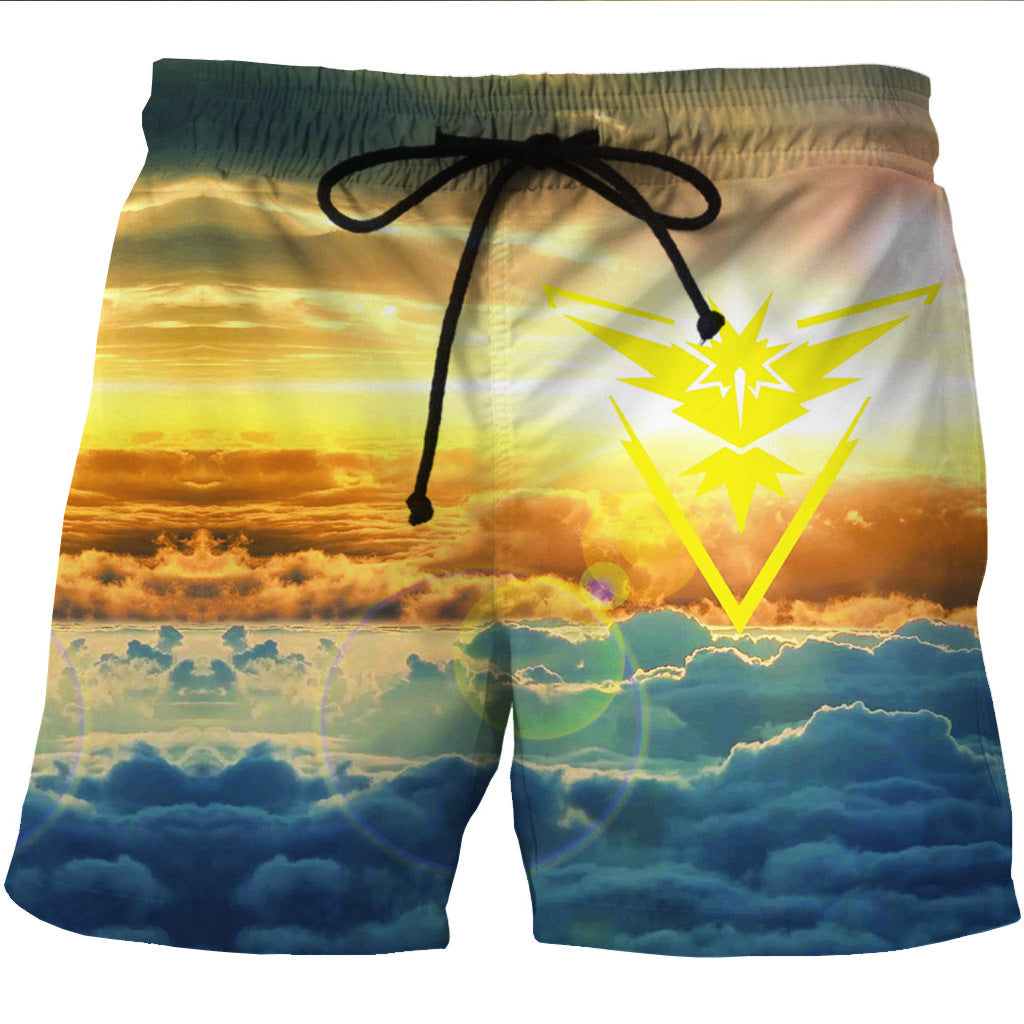 Men's quick-drying beach shorts hemp print casual section pocket shorts - Zalixer