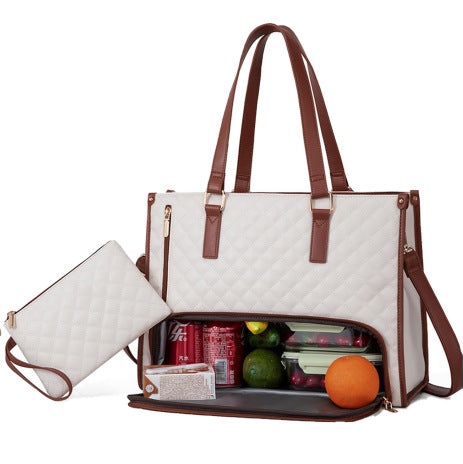 Fashionable Lunch Tote Bag Women's Thermal Insulation Lunch Box Leak-proof Crossbody Computer Storage Bag Quilted Large Capacity Handbag With Purse - Zalixer