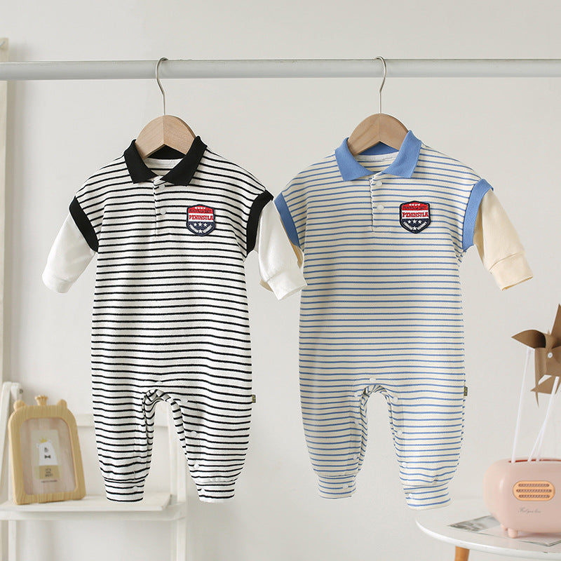 Baby Onesies Striped Male Baby Newborn Clothes Baby Autumn Clothes - Zalixer