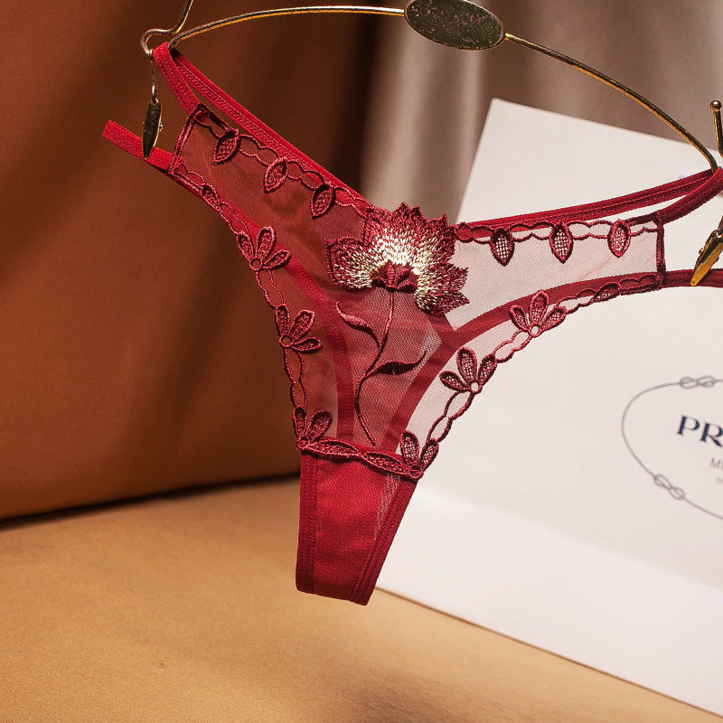 Women's Embroidered Transparent Mesh Hollow Panties Low Waist - Zalixer