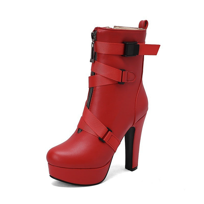 New Womens Mid-calf Boots With Thick Soles And Chunky Heels - Zalixer