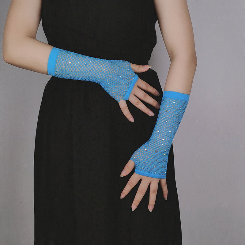 Fishing Net Hot Drill Finger Lace Gloves Clothing Accessories - Zalixer
