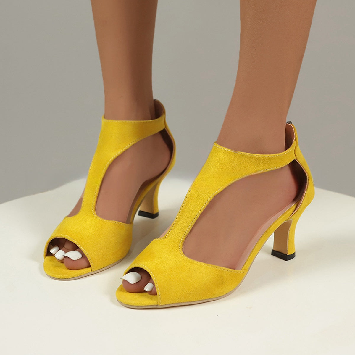 Women's High Heeled Fish Mouth Sandals with Zipper Closure - Summer Dressy Open Toe Footwear - Zalixer