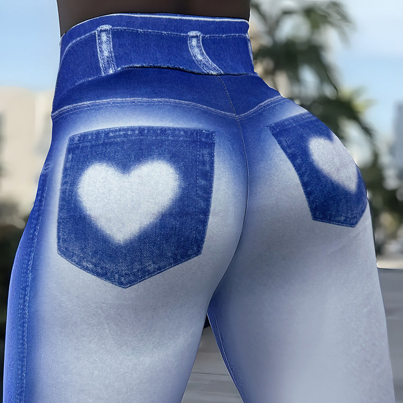 Womens Compassion-Style Printed Slim-Fit Denim Yoga Pants With Pocket - Zalixer