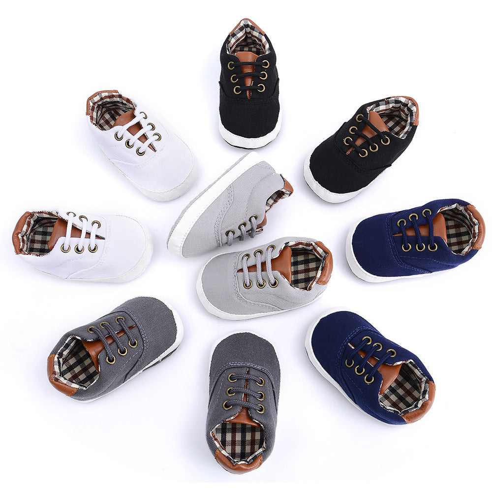 Solid color casual lace soft bottom baby canvas shoes baby shoes toddler shoes - Zalixer
