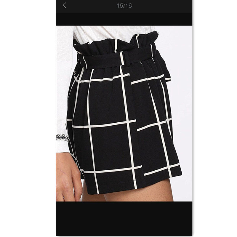 Ladies Check Waist Belt Shorts - Zalixer