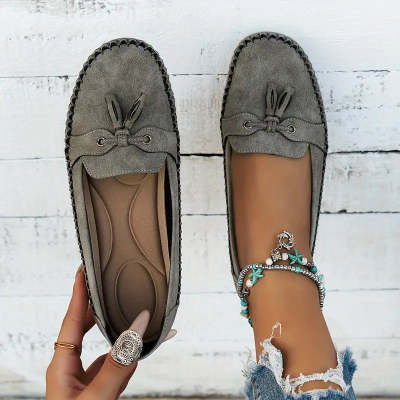 Women's Round Head Loafers Fashion Non-slip Soft Comfortable Flats Shoes - Zalixer