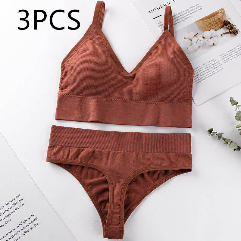 Women's Thin French Style No Steel Ring Panties And Bra Set - Zalixer